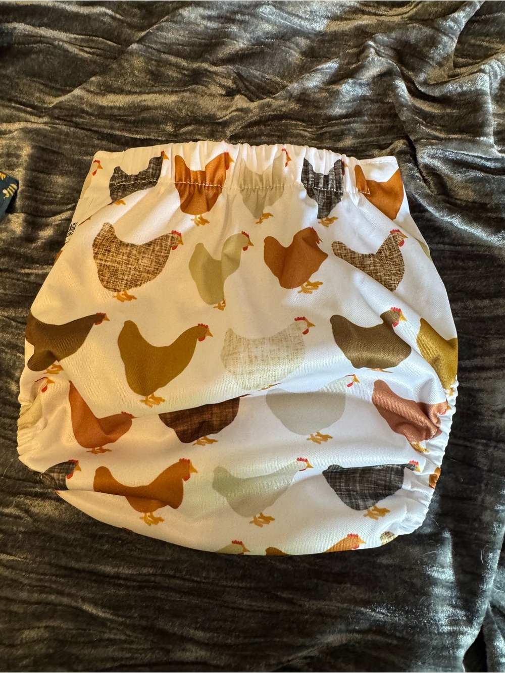 White Chicken Print Reusable Cloth Diaper Cover with Rust Snaps - Picture 3 of 5